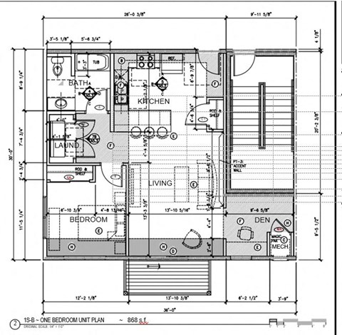 Floor plan for 1 bed, 1 bath, 868 sqft